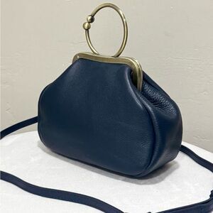 Unique Style Handmade Genuine Pebble Leather Top Handle Kiss-lock Bag/Crossbody
